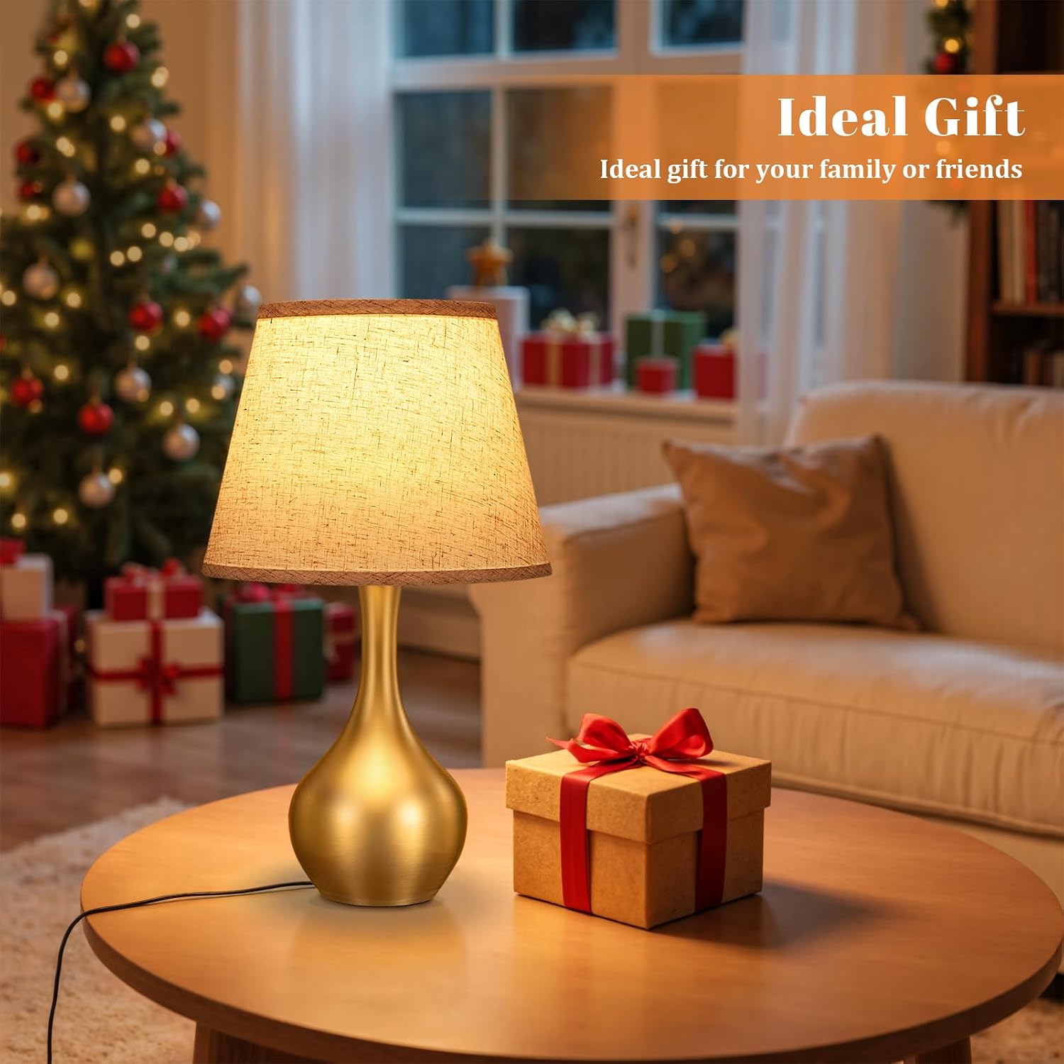 Seealle Touch Table Lamp for Bedroom, 3-Way Dimmable Small Bedside Lamps for Night Stands with Wires, Gold Desk Lamp for Kids Room…