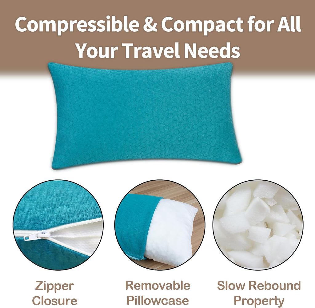 Camping Pillow Small Shredded Memory Foam Pillow, Travel Pillow Breathable and Soft, Suitable for Backpacking Hiking, Airplane and Car