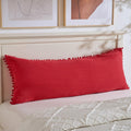 Fancy Homi 1 Pack Red Long Lumbar Body Decorative Throw Pillow Covers 20x54 Inch with Pom-poms for Couch Sofa Bed, Farmhouse Boho Rustic…