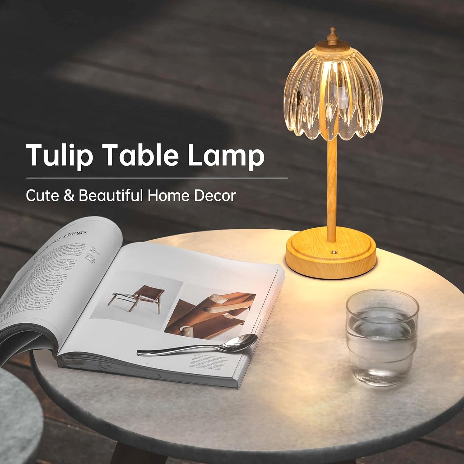 Shenmoyl Tulip Table Lamp with 5200mAh Battery & Touch Control, Small Cordless Table Lamp with 3 Colors, Rechargeable Battery Operated…