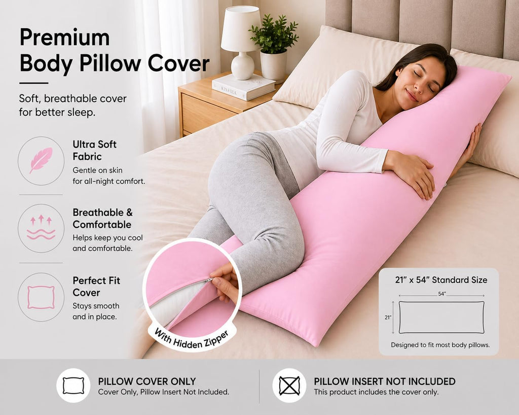 EVOLIVE Body Pillow Cover 21"x54", Ultra Soft Microfiber Pillowcase with Hidden Zipper, Breathable, Machine Washable, for Pregnancy &…