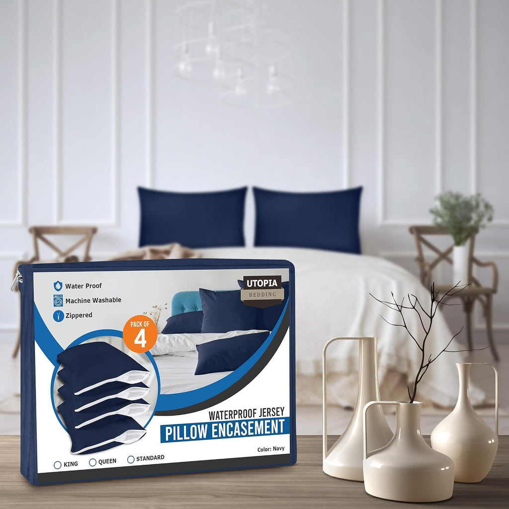 Utopiabedding Utopia Bedding 100% Waterproof Pillow Protectors with Zipper Standard Size (Set of 4), Bed Bug and Dust Mite Proof Zippered P…