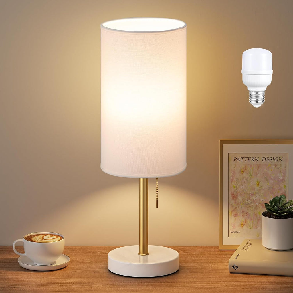 Dicoool Tall Bedside Table lamp for Bedroom - Luxury Marble Base & 3 Color Temperatures Bedside Lamps, Pull Chain Gold Table Lamps, White…