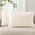 Pallene Faux Fur Plush Lumbar Fall Throw Pillow Covers 12x20 Set of 2, Luxury Soft Fluffy Striped Decorative Pillow Covers for Sofa…