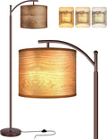 Floor Lamp for Living Room, LED Standing Lamp Tall Industrial Floor Lamp Reading for Bedroom, Office (9W LED Bulb, Wood Grain Lampshade…