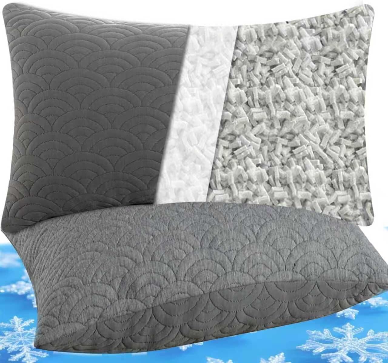 Molclcuy Memory Foam Pillows King Size Set of 2 Adjustable Cool Pillow for Side Back Stomach Sleepers Luxury with Washable Cover Gray