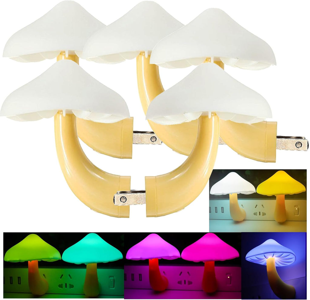 AUSAYE 5Pack Sensor LED Night Light Plug in Lamp 7 Color Changing Mushroom Light Cute Night Lights for Adults Kids NightLight…