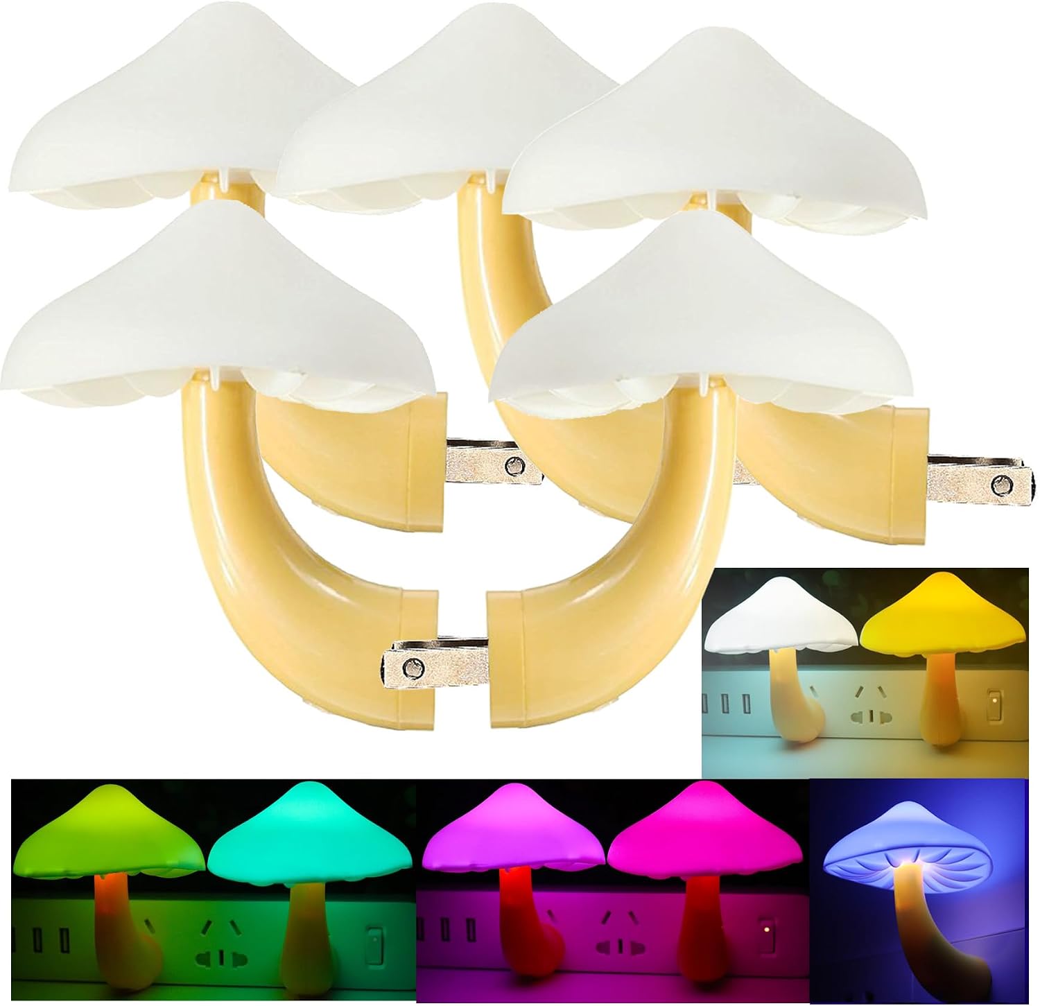 AUSAYE 5Pack Sensor LED Night Light Plug in Lamp 7 Color Changing Mushroom Light Cute Night Lights for Adults Kids NightLight…
