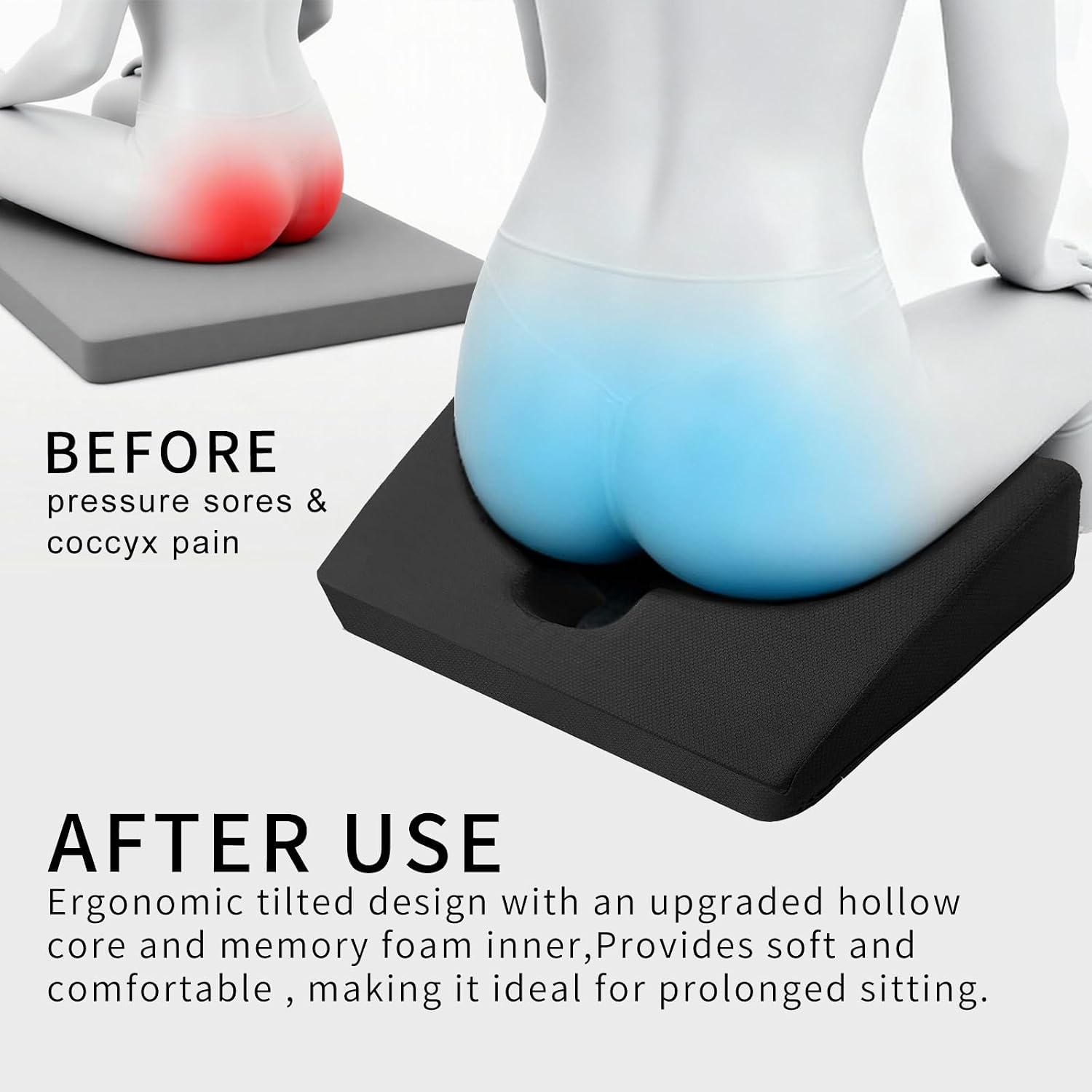 Rivquvi Gel Wheelchair Seat Cushion, Bed Sore Cushions for Butt, hemorrhoid pillow for Chair, Pressure Sore cushion, Memory Foam Butt Pi…