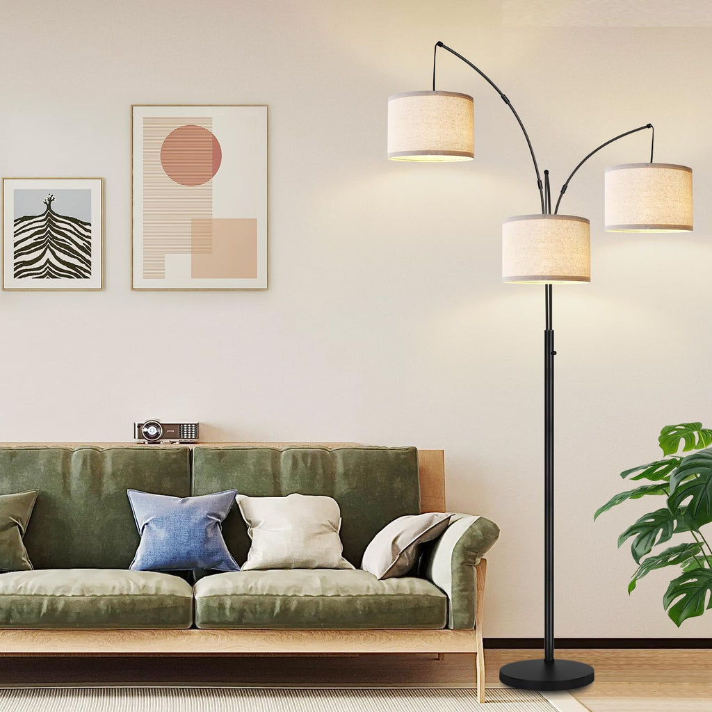 Dimmable Floor Lamp - 3 Lights Arc Floor Lamps for Living Room, 1000LM Modern Tall Standing Lamp with White Shades & Heavy Base, Mid…