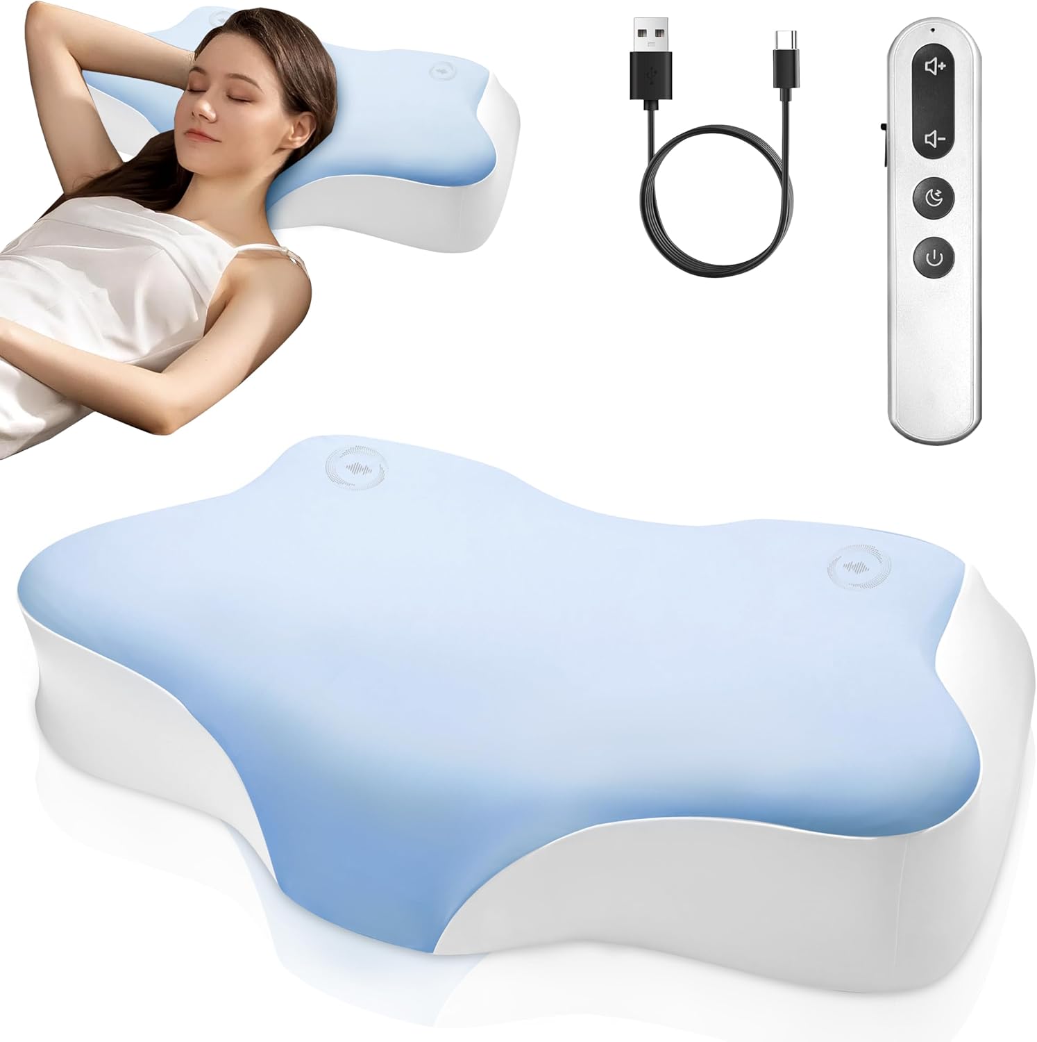 Beorhtmom Smart Sleep Pillow, for, Cooling Breathable Memory Foam Pillow, With Three Sound Options (ocean waves,…