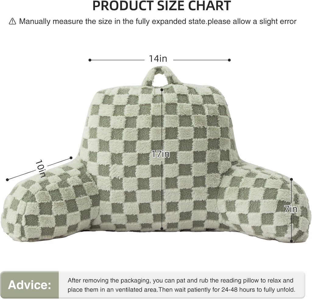 Aimuan Reading Pillow Checkered Bed Rest Wedge Backrest Checkerboard Pillow with Arms Back Support for Sitting Up in Bed Cushion Incline…