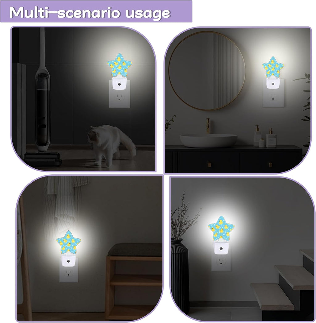 Cute Rubber Ducks Decorative Nightlight Plug in Wall, Bubbles Star Shaped Night Light with Built in Sensor for Home Decor, Kitchen Hallway…