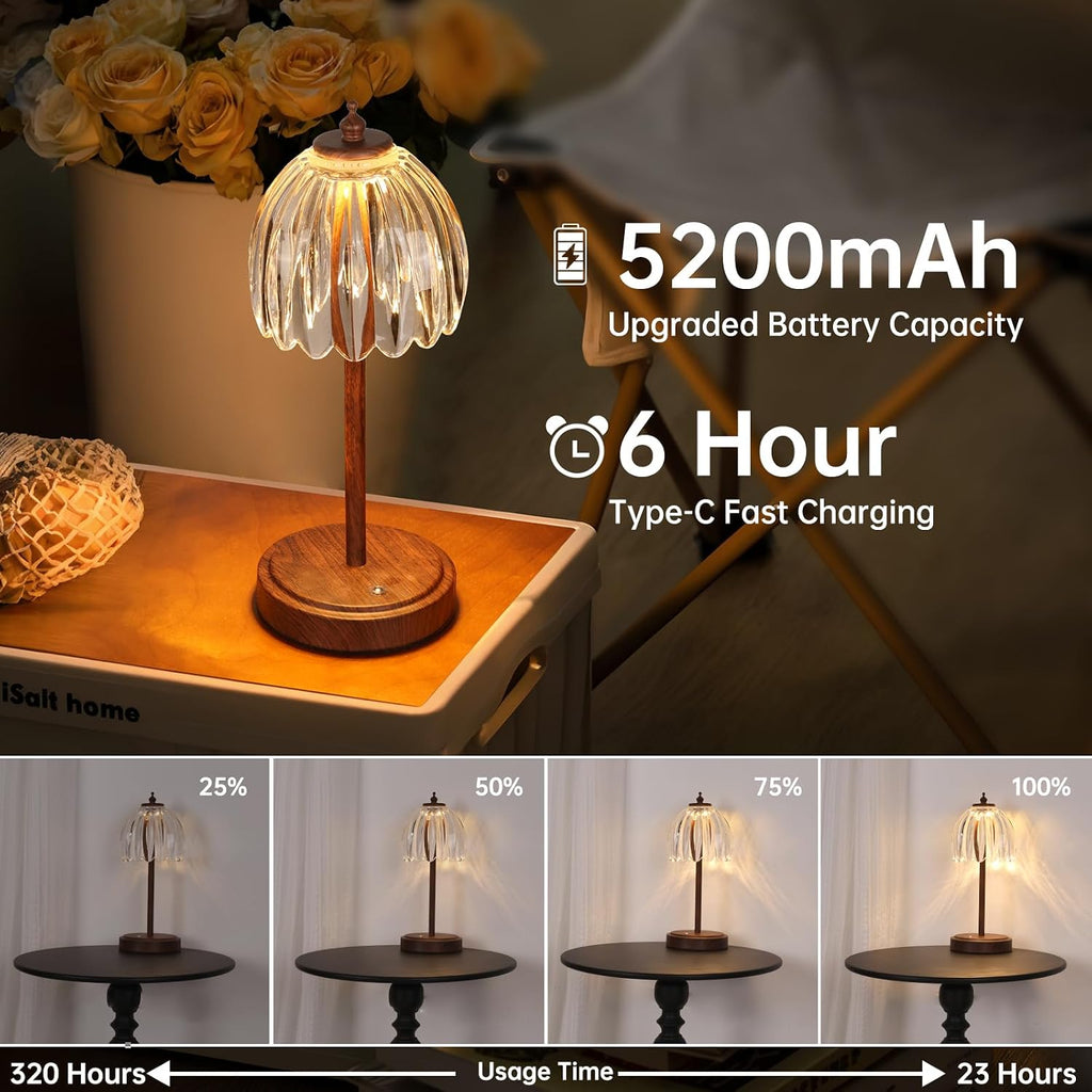 Shenmoyl Tulip Table Lamp with 5200mAh Battery & Touch Control, Small Cordless Table Lamp with 3 Colors, Rechargeable Battery Operated…