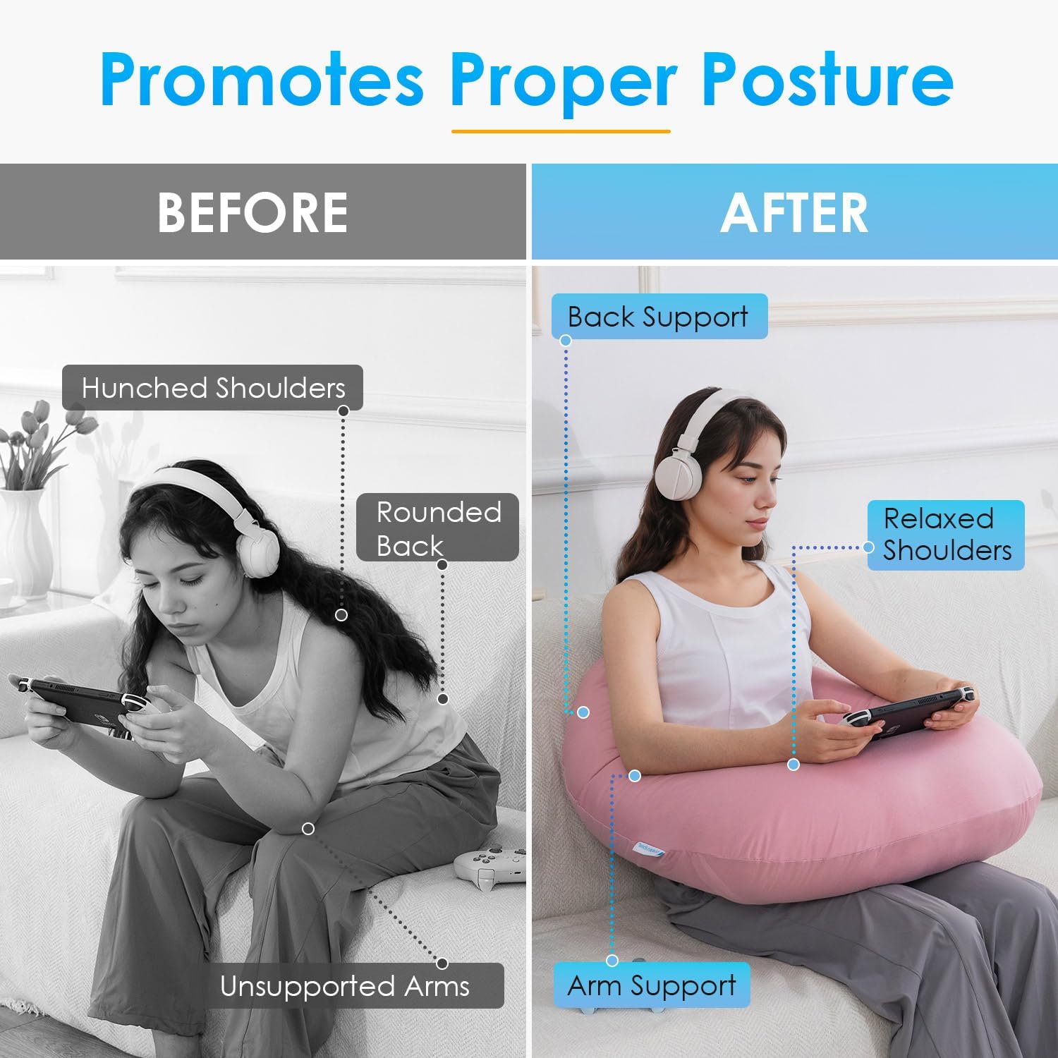 QUEEN ROSE Reading Pillow for Gaming, Lap Desk Pillow for Sitting in Bed or Sofa, Compact Arm Support Pillow for Reading, Playing or…