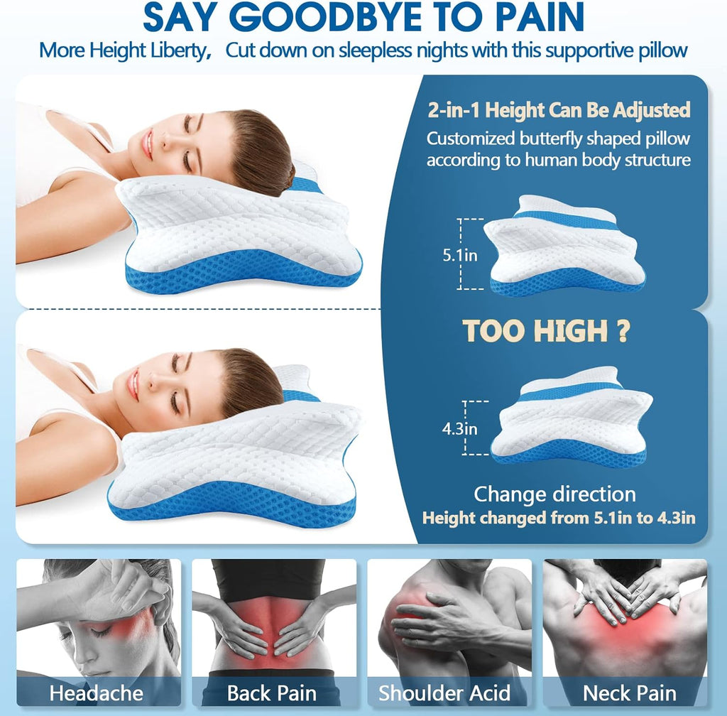 CHxxy Cervical Neck Pillow for Sleeping, Memory Foam Pillows, Ergonomic Side Sleeper Pillows for Adults, Orthopedic Neck Support Pillow for…