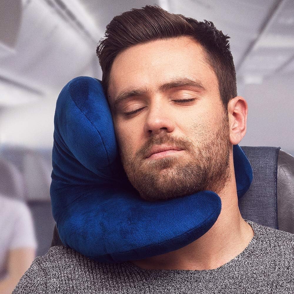 J-Pillow Travel Pillow - Chin Supporting Travel Pillows for Sleeping Airplane - Flight Pillow Supports Your Head, Neck & Chin (Blue) Blue