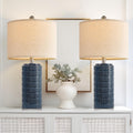 PoKat 23" Blue Table Lamps, Farmhouse Bedside Lamps for Bedroom Set of 2, Ceramic End Table Lamps for Living Room, Traditional Nightstand…