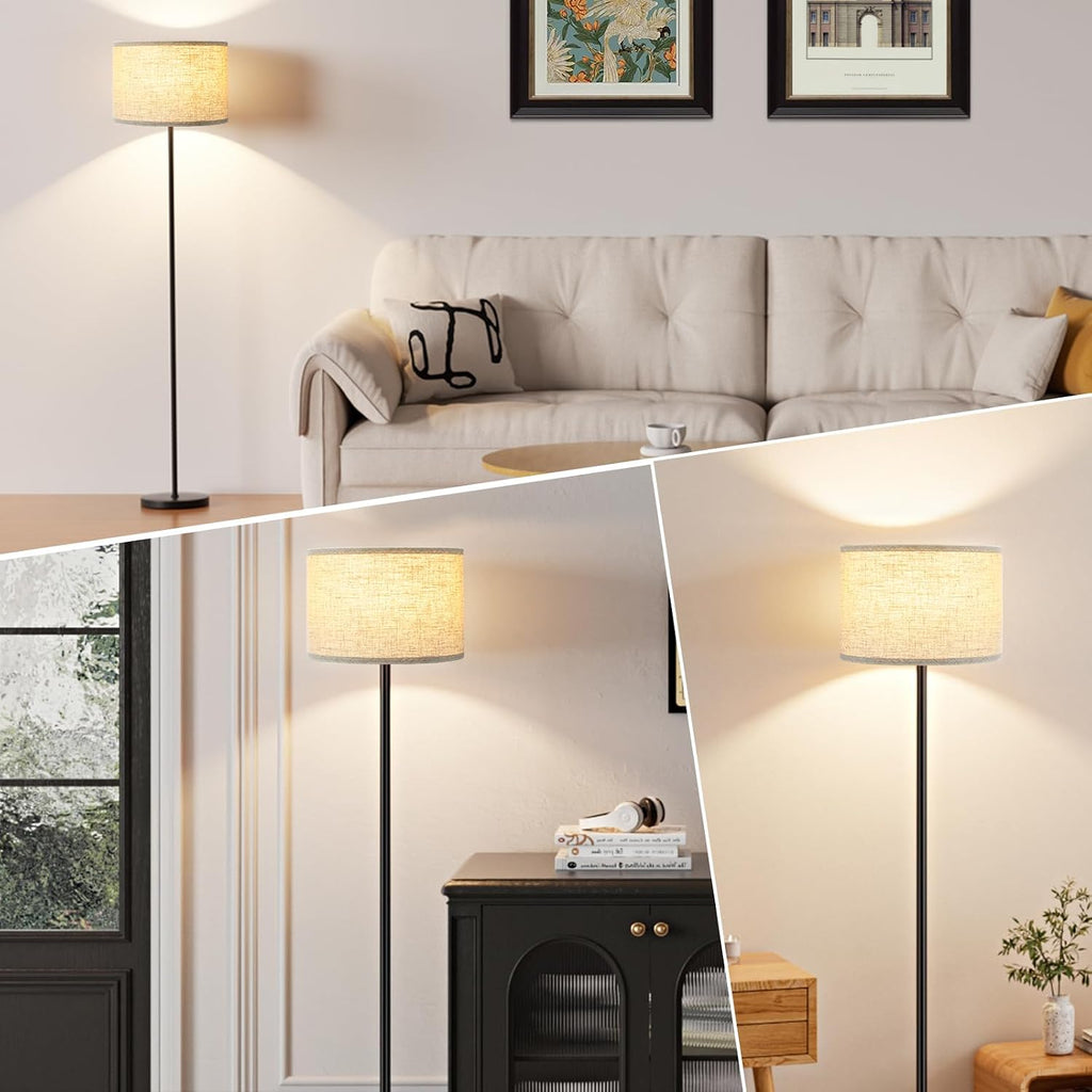 Ambimall 60'' Modern Floor Lamp Set of 2, 2PK Tall Lamps for Living Room Bedroom, Beige Shade with Black Pole(Without Bulb) 2 PCS Black