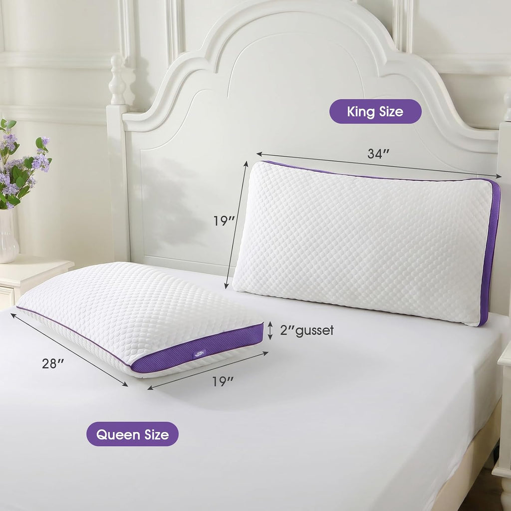 Bpc Shredded Memory Foam Pillows King Size, Cooling Bed Pillows for Sleeping, Adjustable Firm Soft Support for Side Back Stomach Sleepers,…