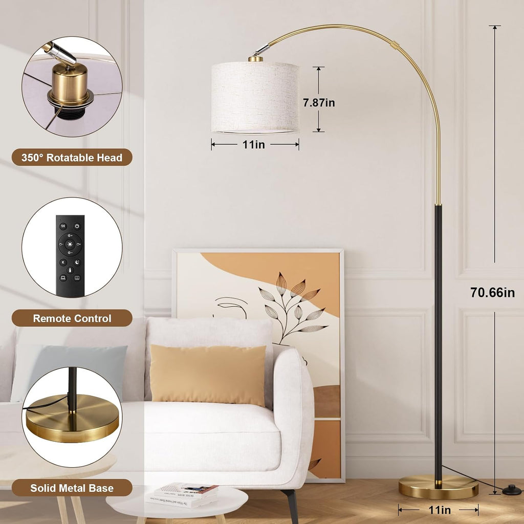 Ambimall Dimmable Arc Floor Lamp with Remote, Color Temperatures and Brightness Adjustable, Arched Floor Lamp with Rotating Head, Over…