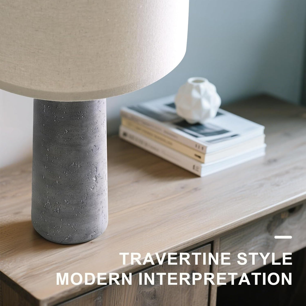 BOBOMOMO 27.25" Modern Table Lamp Set of 2, Gray Resin Lamp with Natural Stone Look, Lamps for Living Room with Linen Shades, Nightstand…