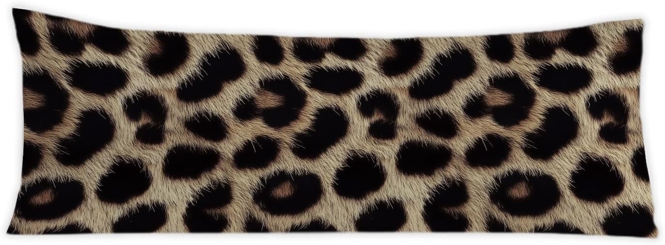 Brown and Black Leopard Print 20x54 Body Pillow Cover, Cheetah Print Room Decor, Trendy Wild Animal Print Decorative Long Body Pillow…