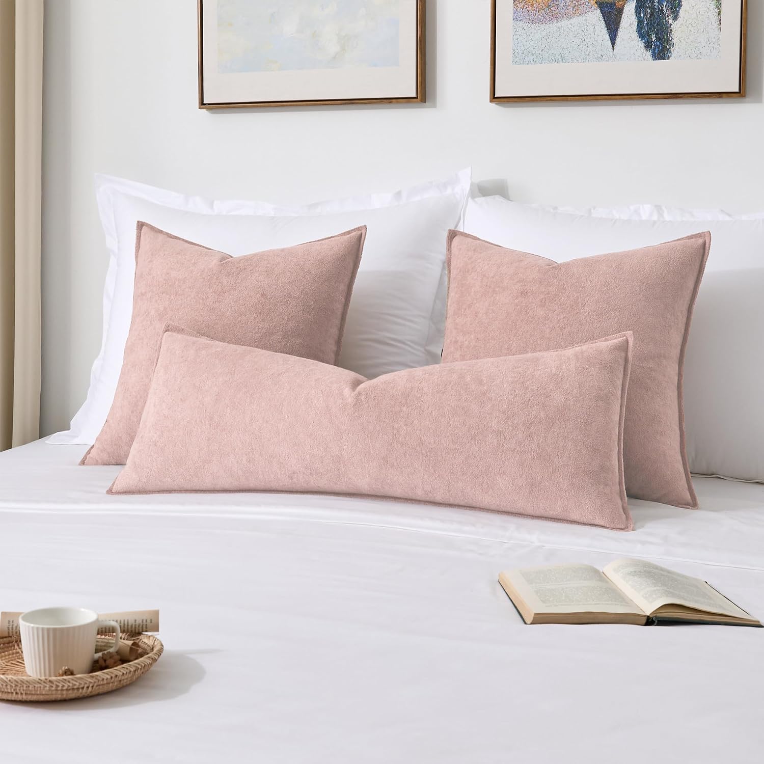 KevinTextile Kevin Textile Valentines Day Decorative Pillow Covers Light Pink 20x20 Inch Pack of 2 Waterproof Soft Boucle Textured Throw Pi…
