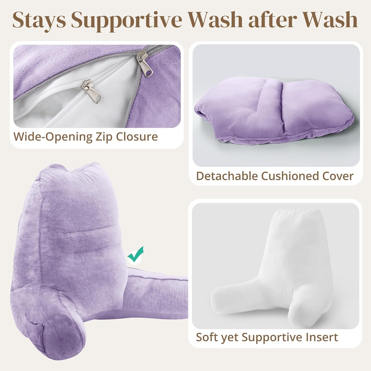 Sasttie Reading Pillow, Pillows for Reading or Relaxing – Ergonomic Support for Head, Neck, Back, and Lumbar, 23-Inch, Lavender