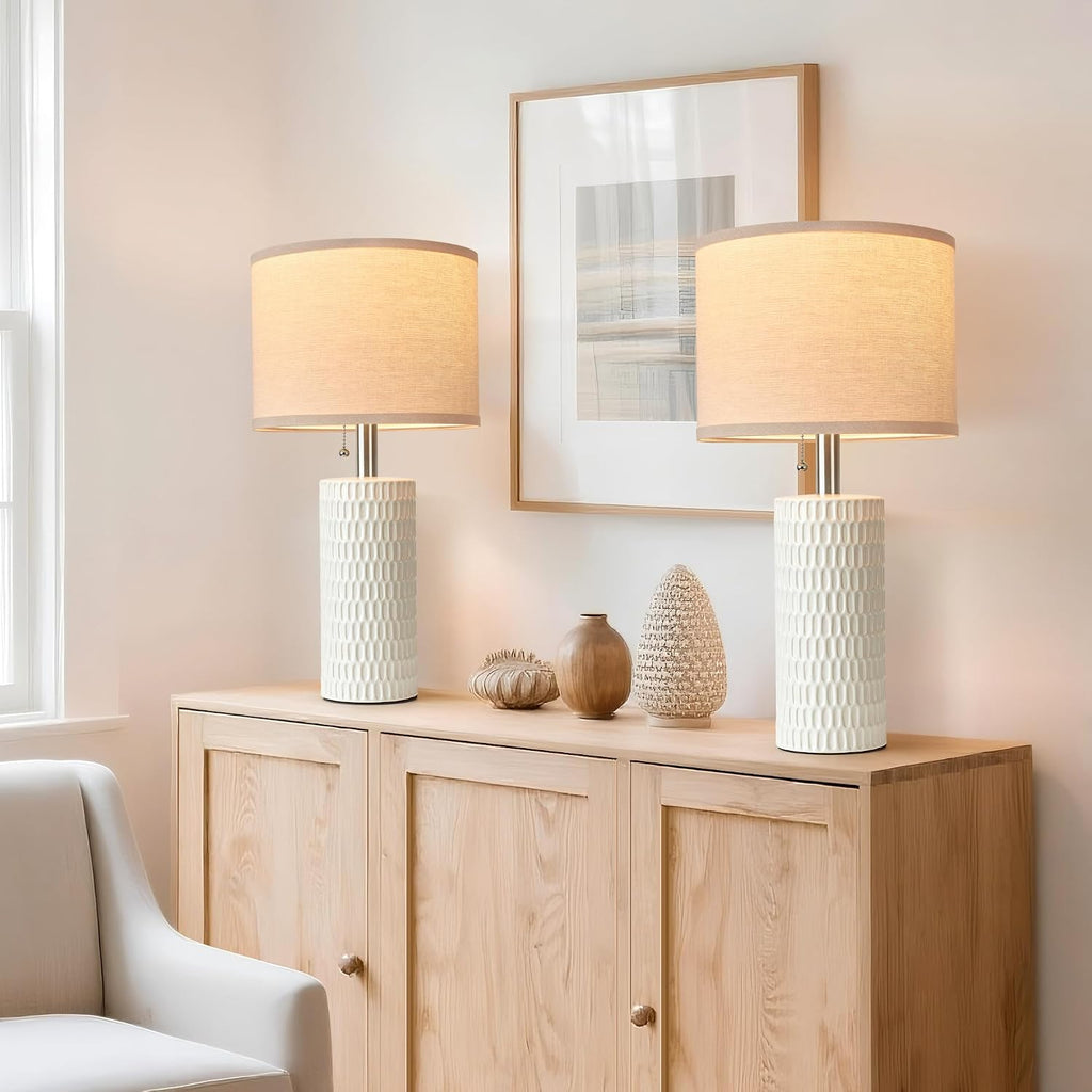 Reaketon 20.5" Modern Ceramic Table Lamps for Bedroom Set of 2, Bedside Lamps for Night Stands with Beige Lampshade, Farmhouse Table Lamp…