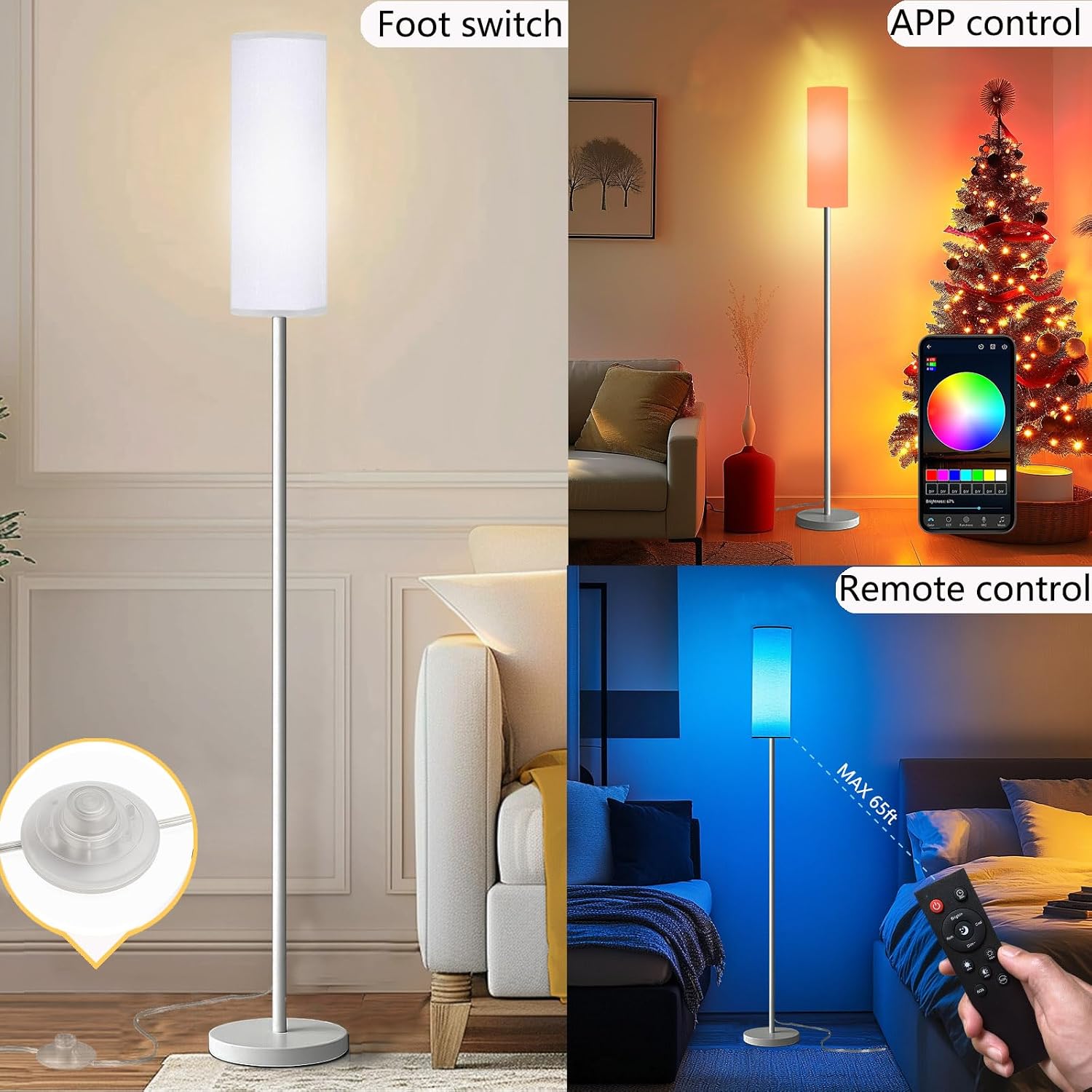 Qaubauyt Smart LED Floor Lamp with APP Control & RGB Colors - Dimmable Standing Lamp for Living Room, Bedroom, Gaming - Remote, Timer, 9W…