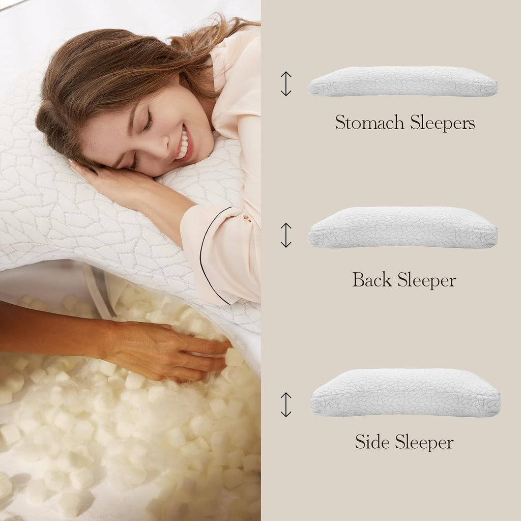 Memory Foam Pillows for Sleeping Adjustable Breathable Bed Pillow for Side, Back, and Stomach Sleepers Washable Pillow Cover Stardust…