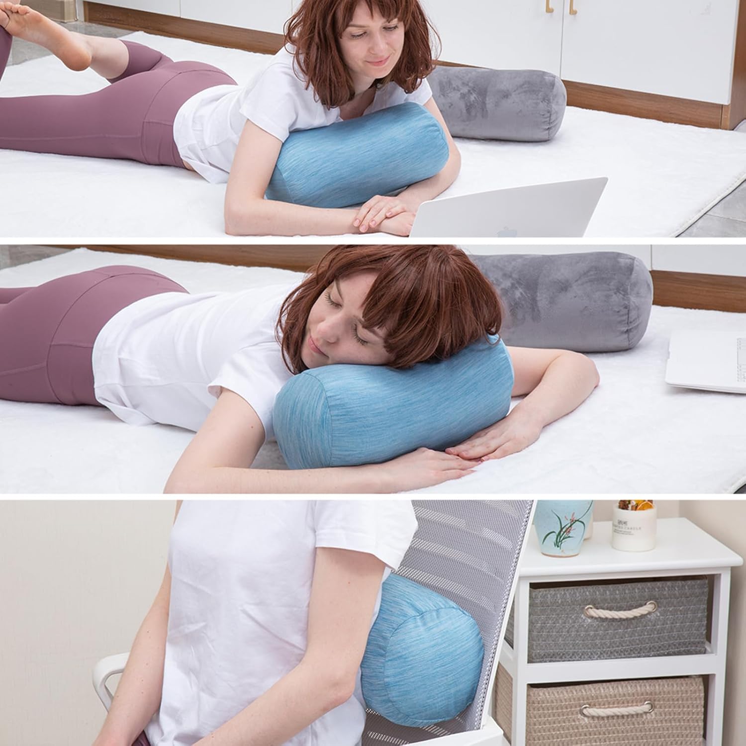 1 MIDDLE ONE Bolster Pillow with Removable Cooling Cover, Round Cylinder Neck Roll Pillow for Head, Back, Leg Support, Decorative Bed and…