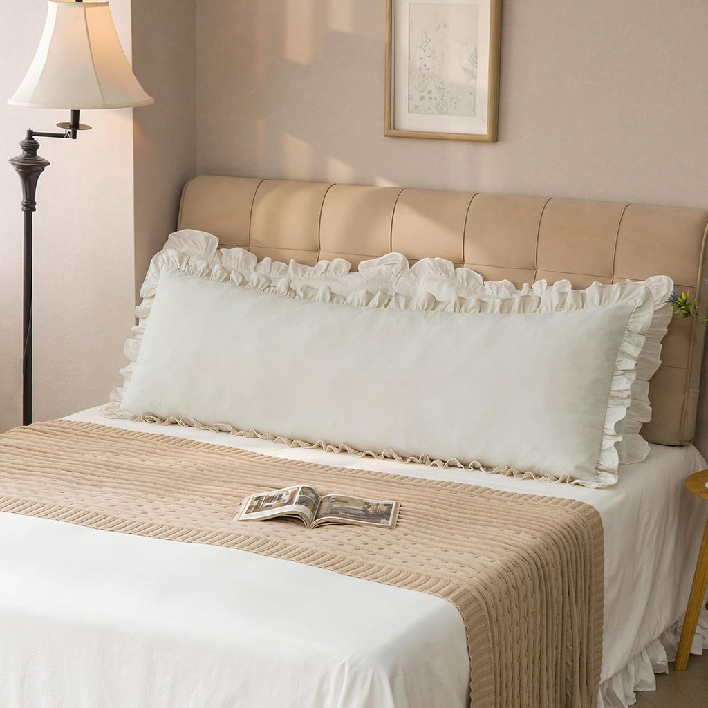 GLORY SEASON Pillow Shams Set of 2 Washed 100% Cotton Retro Ruffle Flounces Trim Solid Beige Decorative Pillow Cases for Home Bedroom…