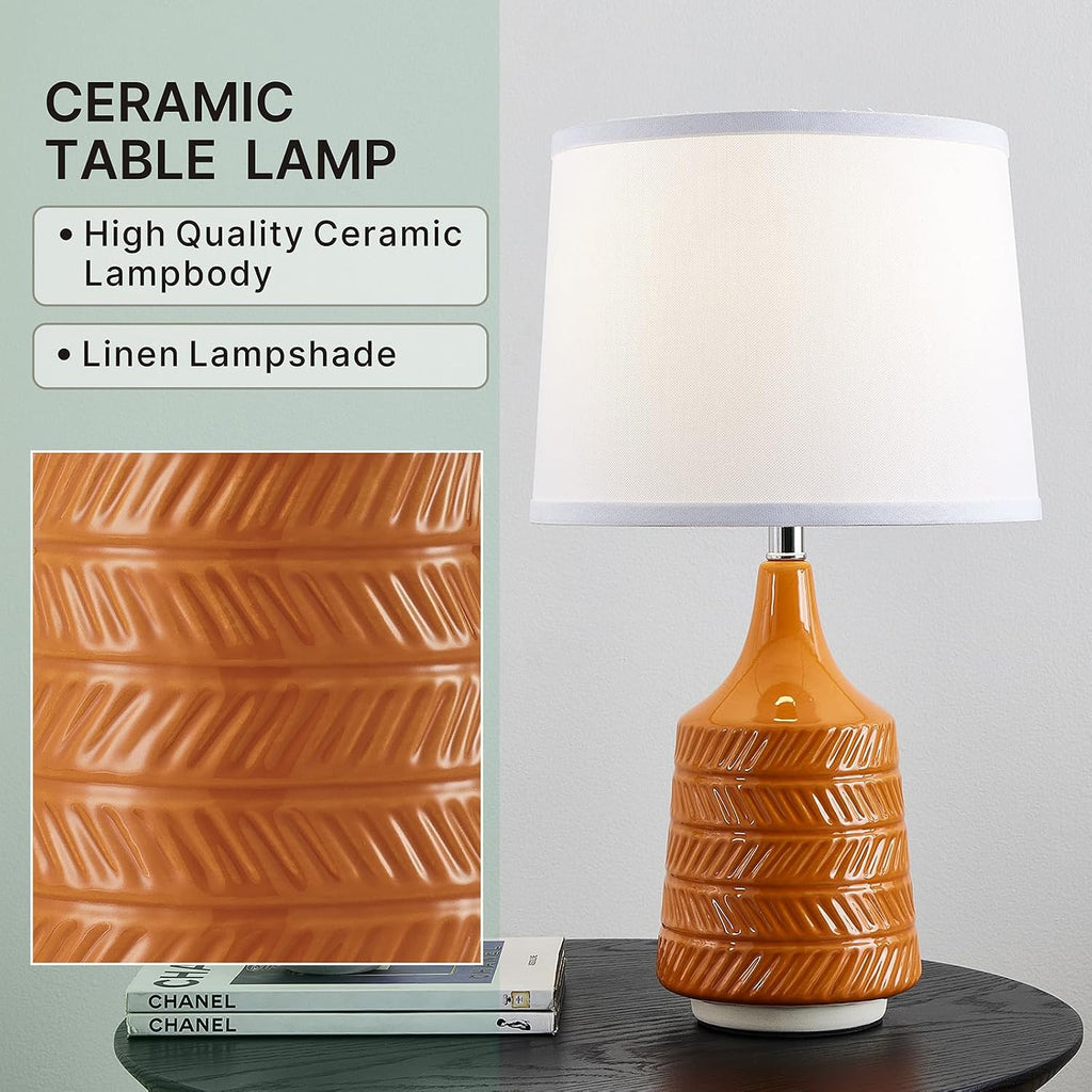 Orange Ceramic Table Lamps Set of 2, 18.5" Modern Bedside Lamps for Night Stands, Classic Small Lamps for Living Room End Tables…