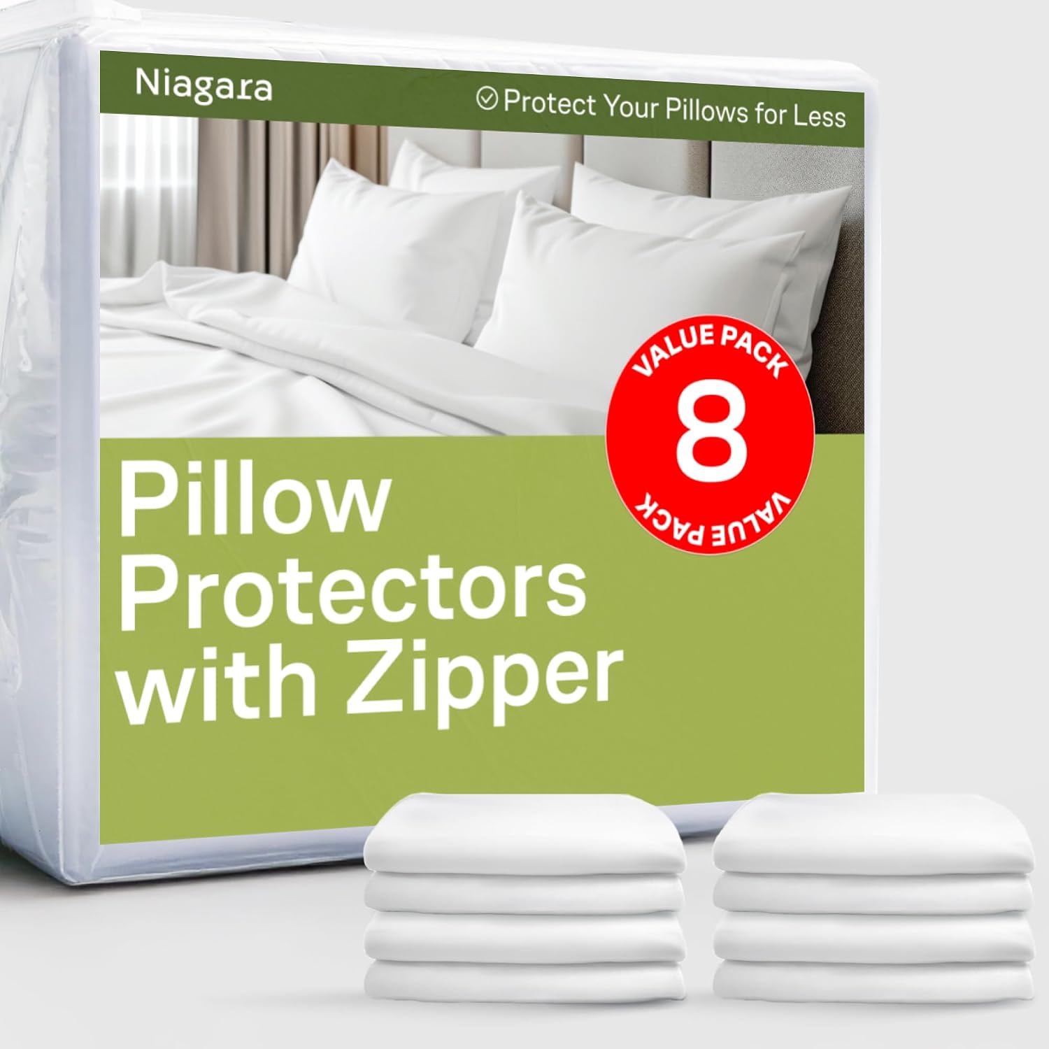 Ultra Soft Pillow Protectors with Zipper Queen Size - Set of 8 Breathable Pillow Covers - 100% Protection Against Stains, Dust & Dirt…