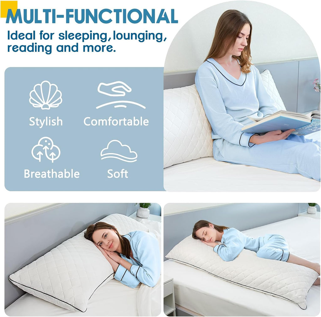 MAGIC ELEPHANT Body Pillow, Memory Foam Body Pillow for Adults, Long Pillow for Bed and Sleeping, Full Long Bed Pillow (White-Without…