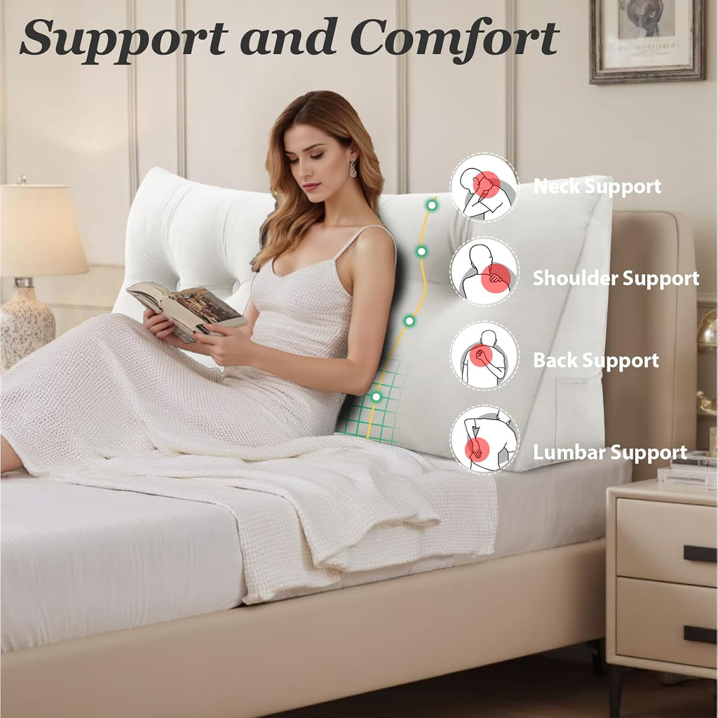 Headboard Wedge Pillow, Queen Bed Wedge Pillow for Headboard, Backrest Pillow for Beds, Reading Pillows for Sitting in Beds Adult, Bolster…