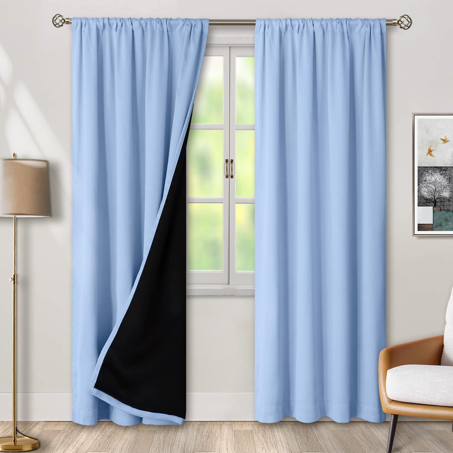 BGment Full Blackout Curtains with Thermal Insulation Liner Curtains 84 Inches Long, Rod Pocket and Back Tab Double Layer Room Darkening…