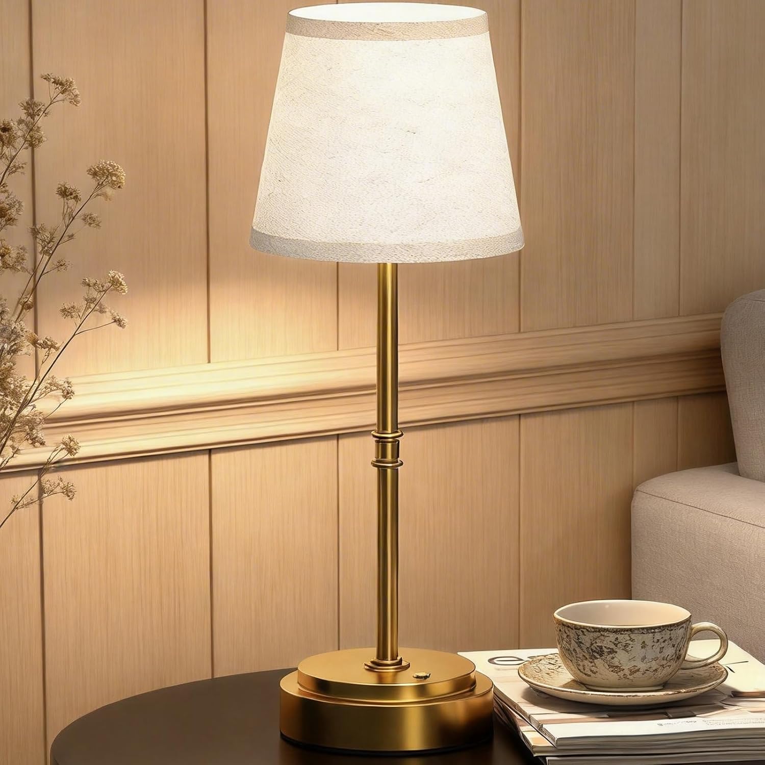 Rechargeable Cordless Table Lamp Gold - 1 Pack Brass 7500mAh Battery Operated Lamp, Small Antique Brass Aesthetic Desk Lamp for Kitchen…