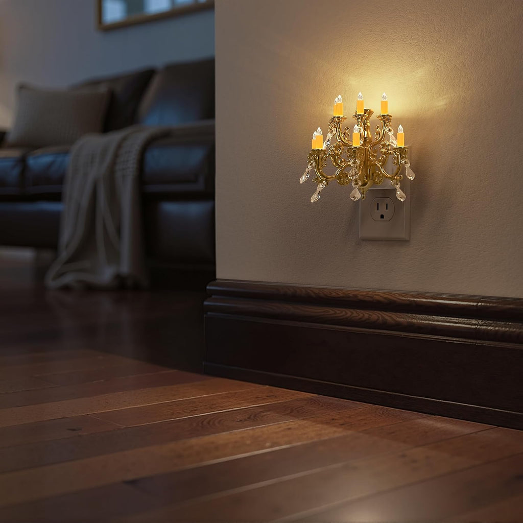 Briignite LED Night Lights Plug into Wall, Chandelier Night Light with Dusk to Dawn Light Sensor, Dimmable Golden Nightlight Plug in…