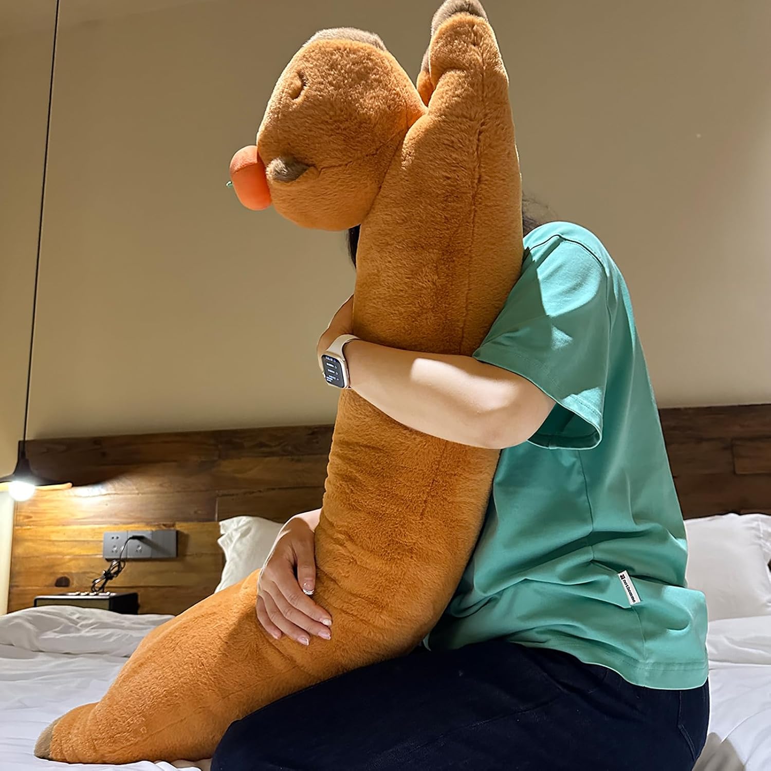 Capybara Plush Pillow, Capybara Stuffed Animal with Persimmon Plush, Capybara Plush Long Body Pillow (35 inch)