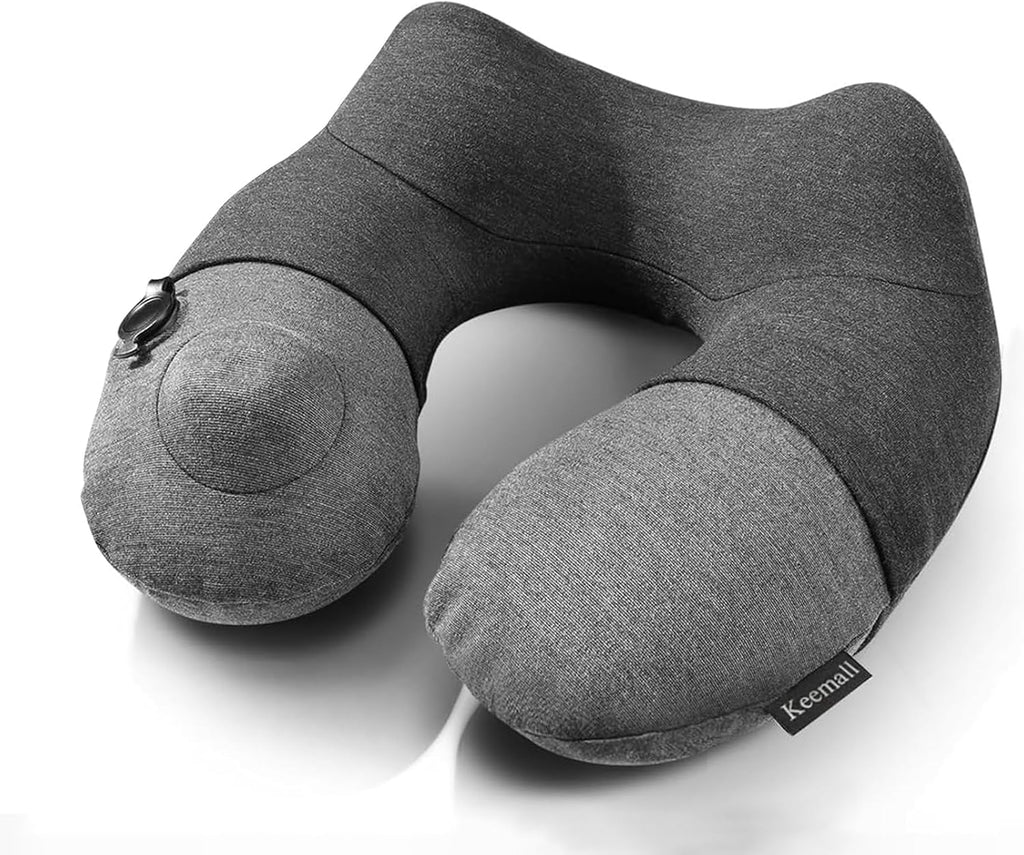 Keemall Inflatable Travel Neck Pillow, Airplane Neck Pillow for Long Flight Sleeping, Soft 100% Cotton Travel Pillow for Plane Head Rest…