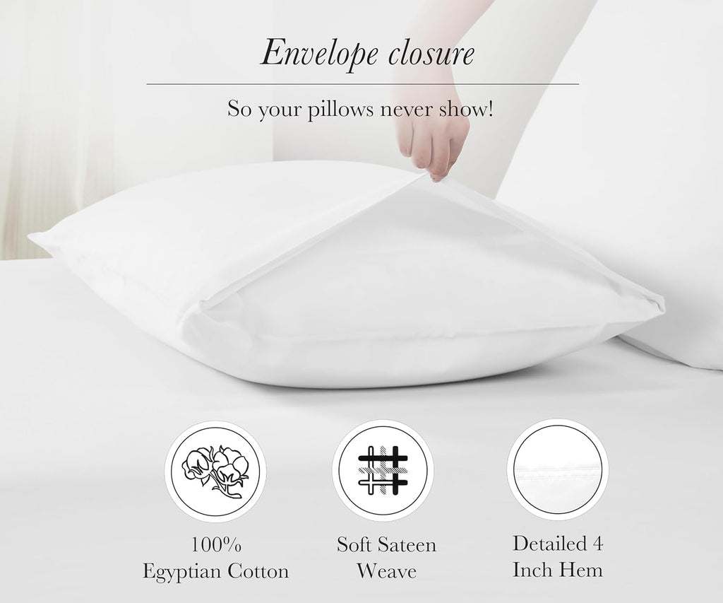 CaliforniaDesignDen California Design Den 100% Egyptian Cotton Pillow Cases Queen Size Set of 2, Sateen Weave, Soft & Breathable White Pill…