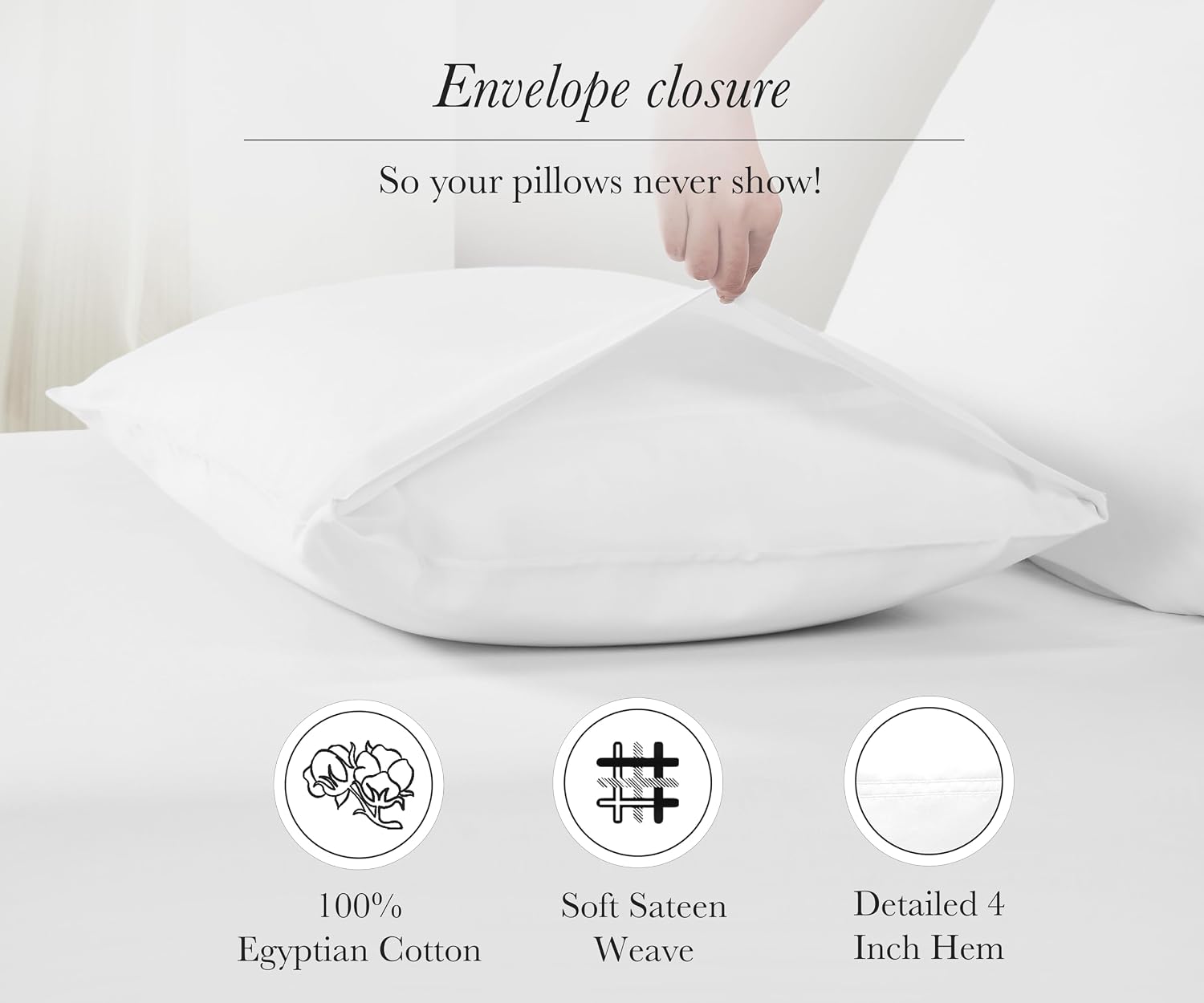 CaliforniaDesignDen California Design Den 100% Egyptian Cotton Pillowcases King Set of 2, Sateen Pillowcase Set, Soft & Breathable White Pi…