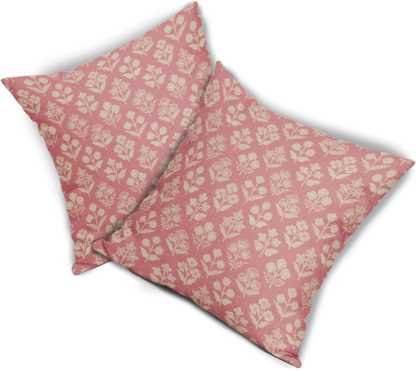Pink Floral Block Print Pillow Covers 20x20 Inch Set of 2, Vintage Flower Pattern Decorative Throw Pillowcases Outdoor Farmhouse Cushion…