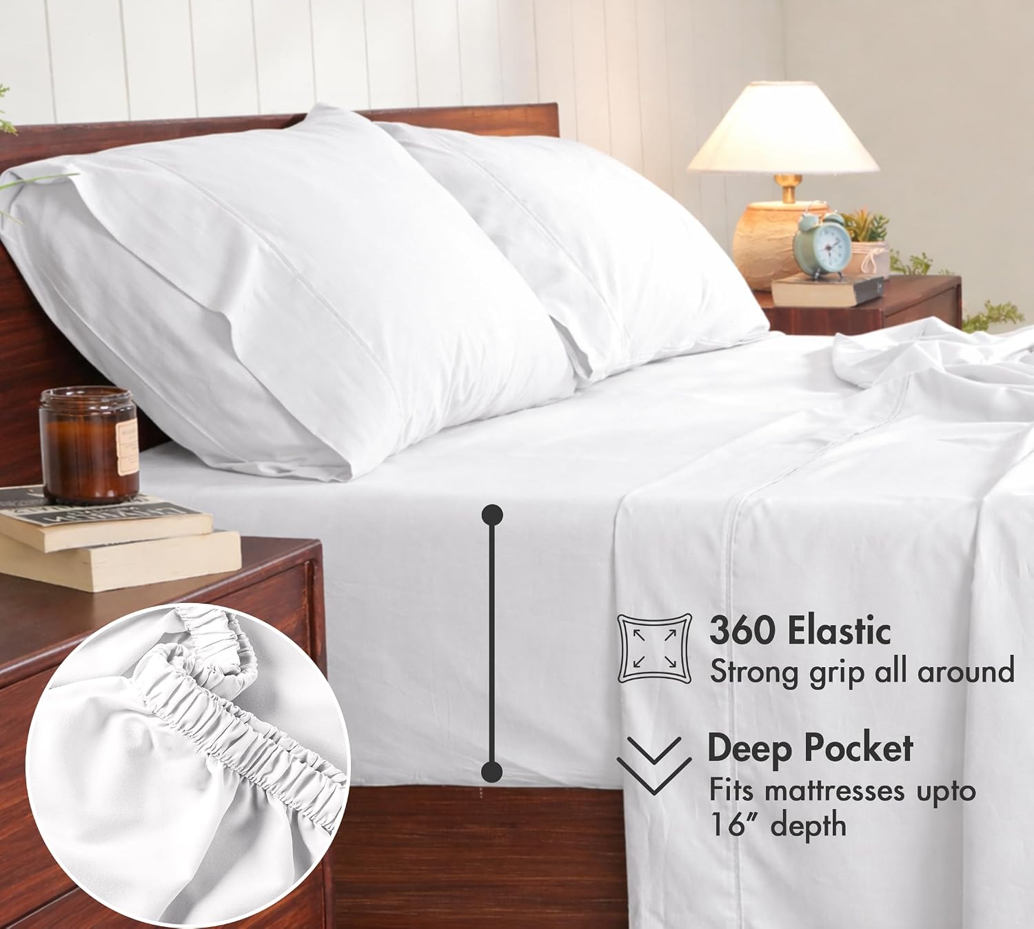 Ruvanti 100% Cotton Percale Sheets King Size – Crisp Cooling Bed Sheets for Hot Sleepers, Deep Pocket 16”, Soft Breathable & Durable Hotel-…
