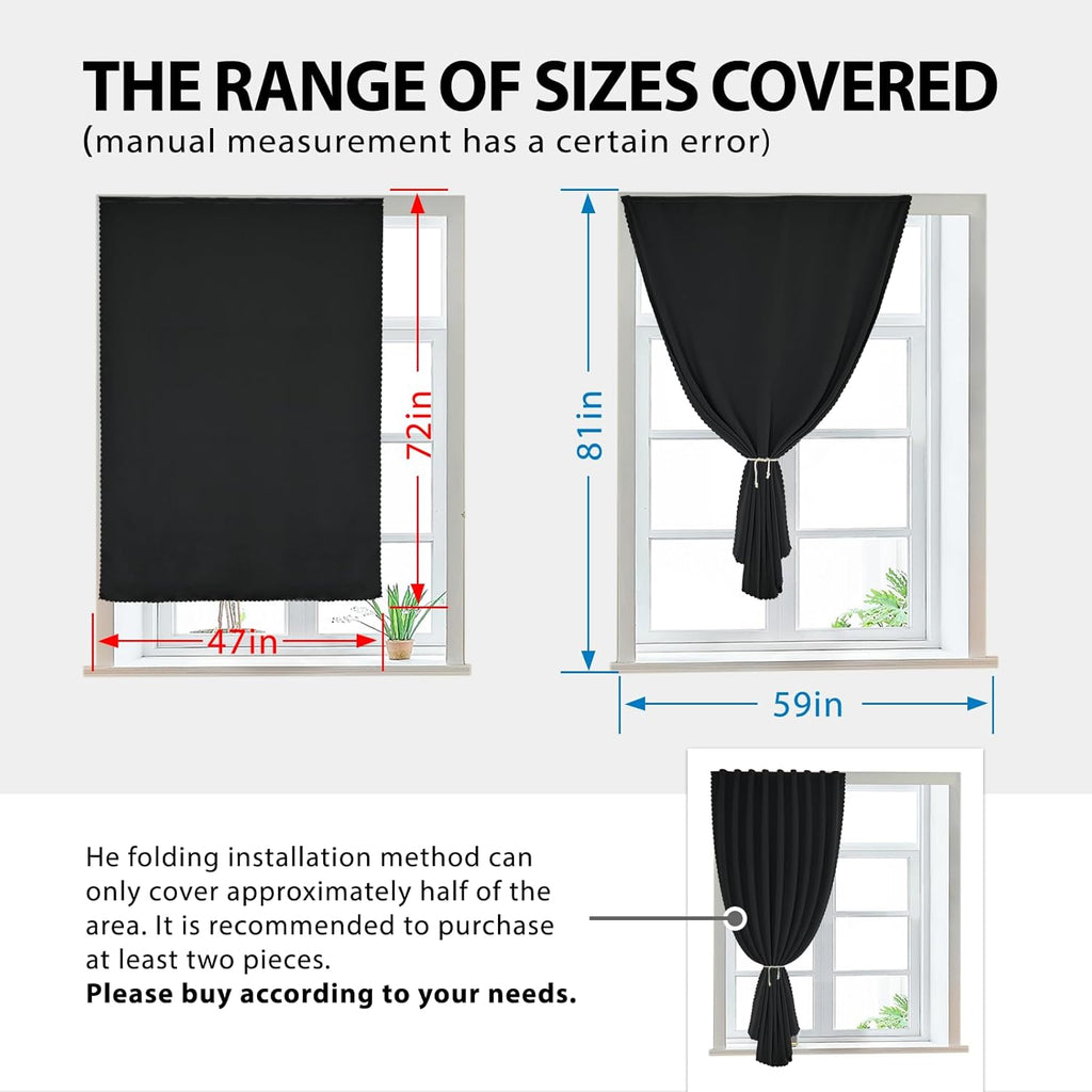 Jilron Autohesion Curtains for Windows, Bedroom Blackout Curtains for - Thermal Lnsulated No Drill Curtains Room Darkening Black Small Drape…