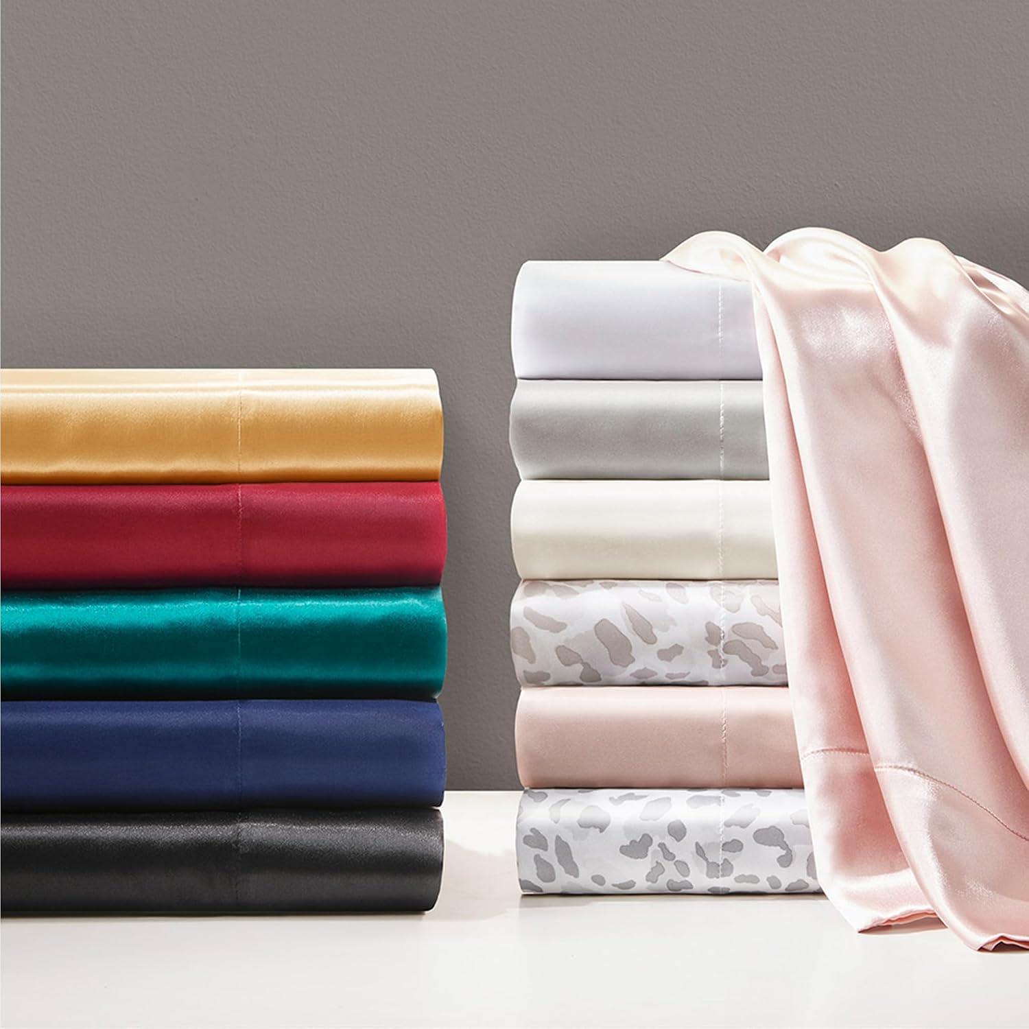 Madisonpark Madison Park Essentials Set of 2 Satin Pillowcase for Hair & Skin, Luxuriously Soft, Silky with Natural Sheen Luster Cool to To…