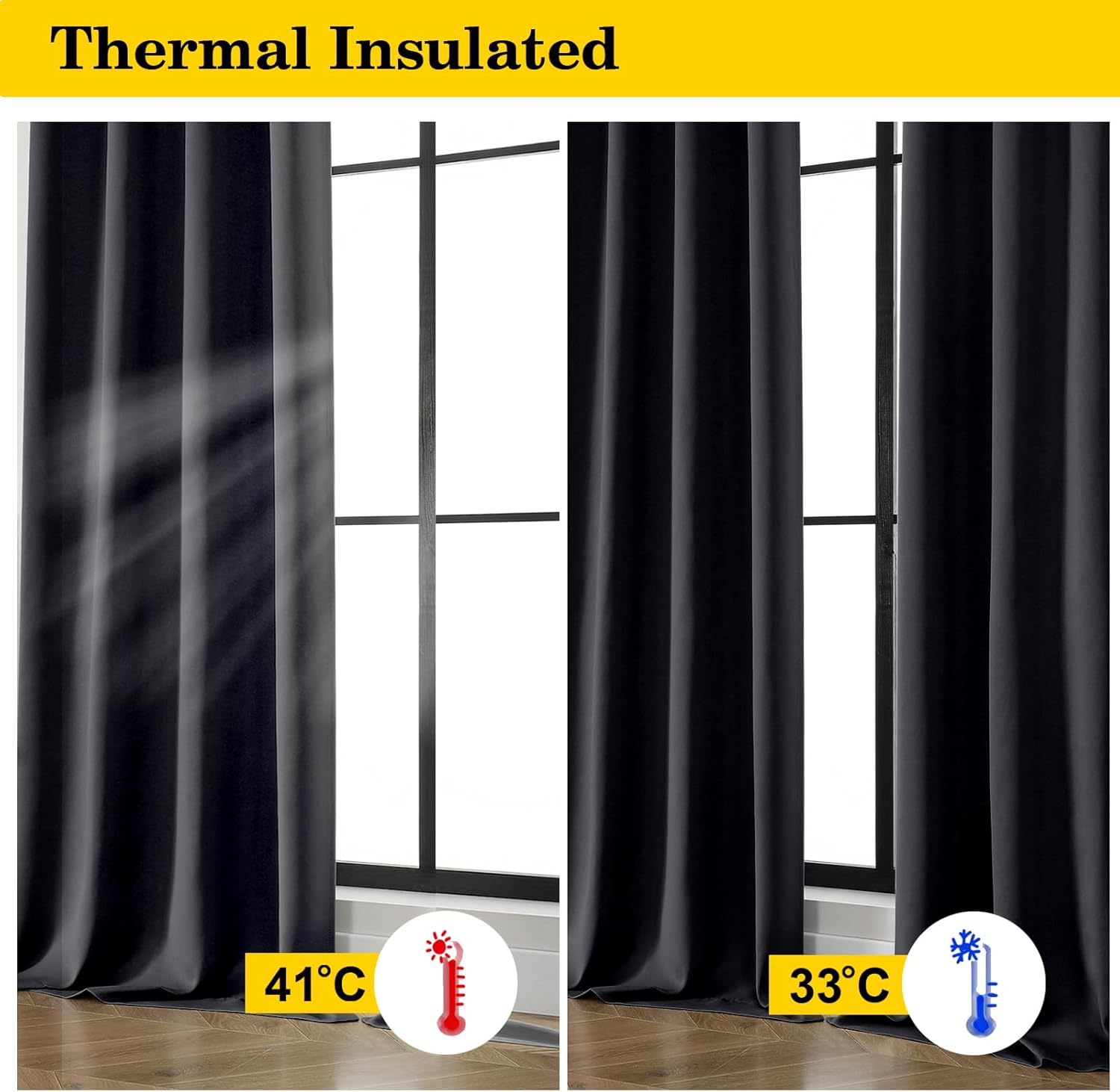 WelvetBLK Black Room Darkening Curtains for Bedroom Living Room 45 Inch Length 2 Panels Set, Soft Solid Thermal Insulated Rod Pocket Short…